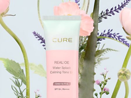 CURE Realoe Water Splash Calming Tone-Up Sun Cream SPF50+ PA++++  40g Green to Pink For Cheap