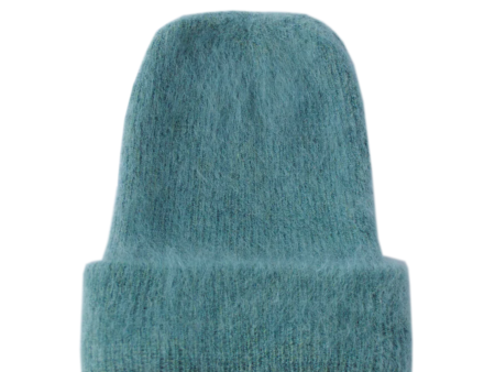 Brushed Mohair Merino Wool Teal Beanie on Sale