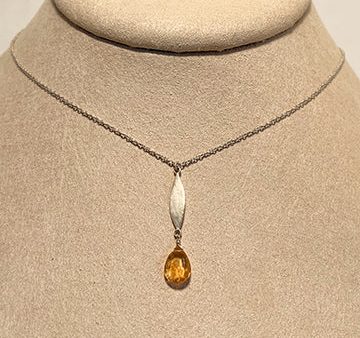 Single Leaf Charm Necklace with Citrine by Ananda Khalsa Jewelry Fashion