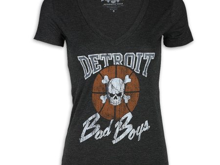 Detroit Bad Boys Distressed Logo Ladies V-Neck T-Shirt For Cheap