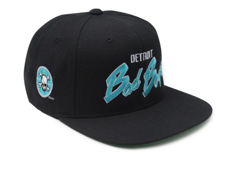 Detroit Bad Boys Flat Bill White with Script Teal and side logo Online now