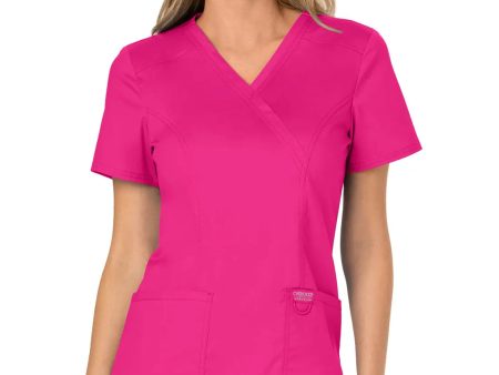 Cherokee Women s 3-Pocket Mock Wrap Top - Electric Pink Discount