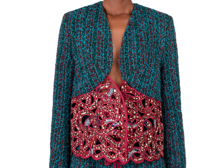 Tasha Teal Tweed Jacket Online Hot Sale