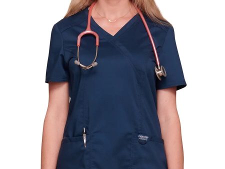 Cherokee Women s 3-Pocket Mock Wrap Top - Navy Hot on Sale