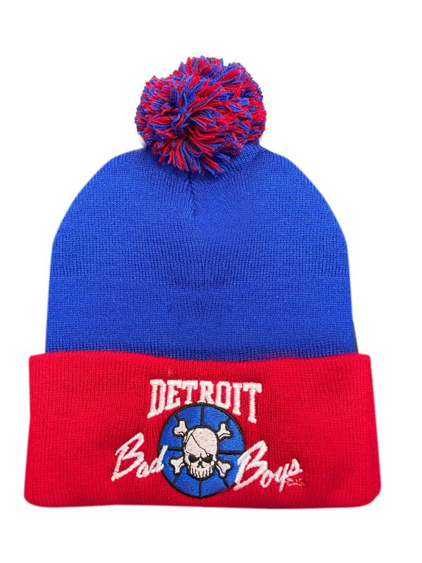 Detroit Bad Boys Cuffed Beanie with Pom - Royal Red For Discount