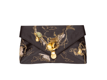 Embroidered Black Envelope Clutch Hot on Sale