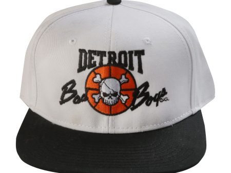 Detroit Bad Boys Flat Bill White-Blk Snapback Cap For Discount