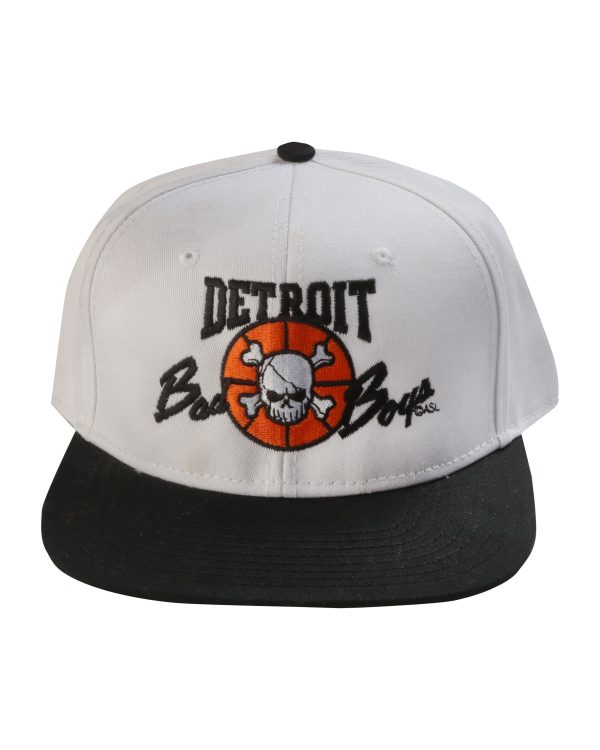 Detroit Bad Boys Flat Bill White-Blk Snapback Cap For Discount