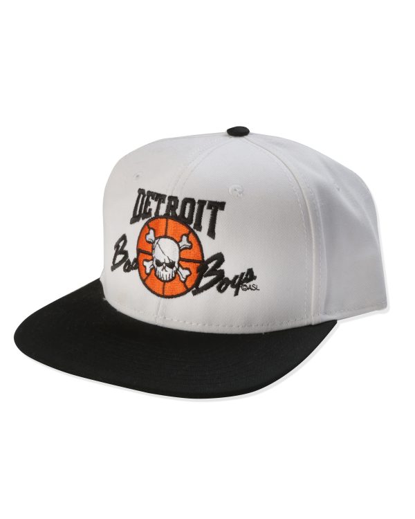 Detroit Bad Boys Flat Bill White-Blk Snapback Cap For Discount