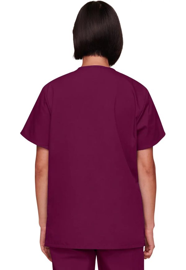 Cherokee Unisex 3-pocket V-Neck Top - Wine Fashion