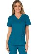 Cherokee Women s 3-Pocket Mock Wrap Top - Caribbean Blue Discount