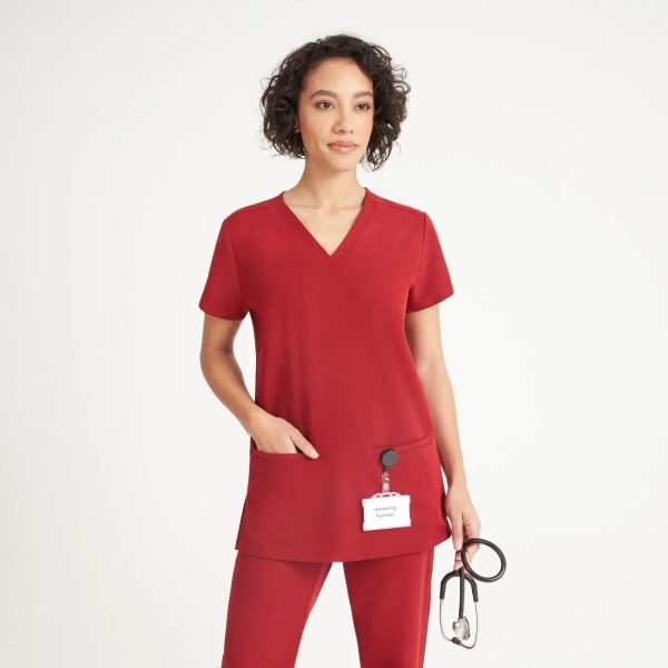 Simki Women s Ari Two Pocket Scrub Top - Burgundy Online now