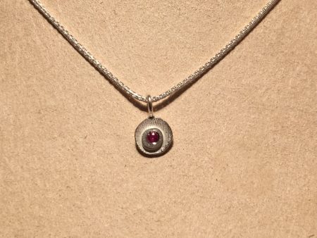 Sterling Silver and Pink Sapphire Disco Pendant Necklace by Dahlia Kanner For Cheap