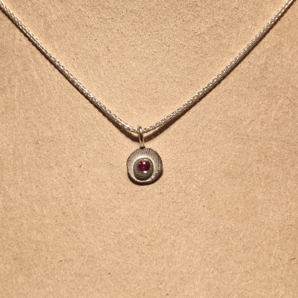 Sterling Silver and Pink Sapphire Disco Pendant Necklace by Dahlia Kanner For Cheap