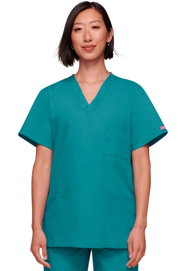 Cherokee Unisex 3-pocket V-Neck Top - Teal Supply