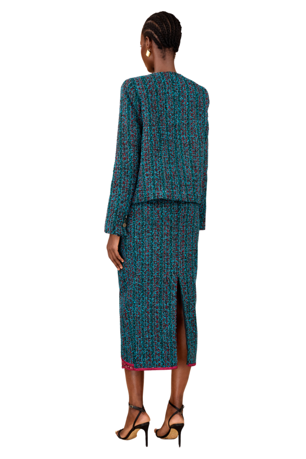 Abby Teal Tweed Skirt on Sale