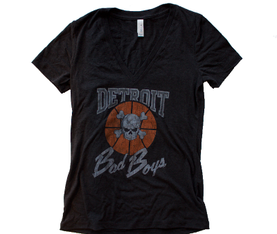 Wholesale * Detroit Bad Boys Distressed Logo Ladies V-Neck T-Shirt For Sale