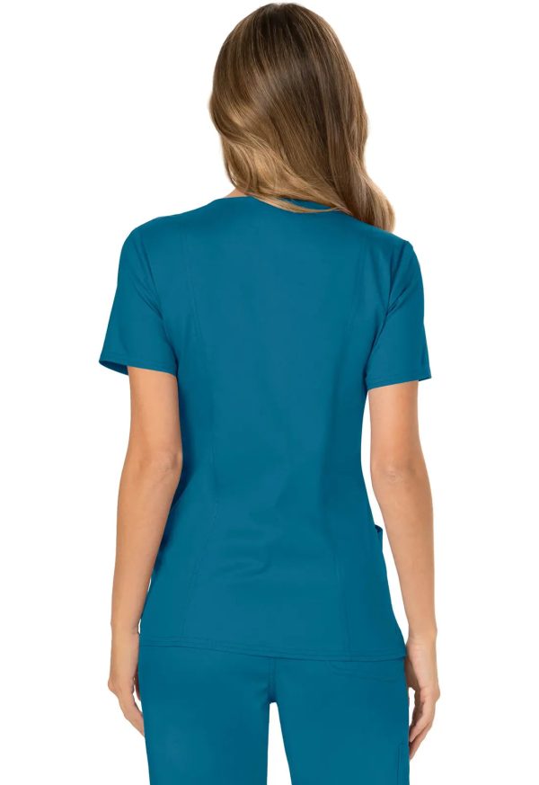 Cherokee Women s 3-Pocket Mock Wrap Top - Caribbean Blue Discount