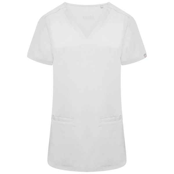 Simki Women s Ari Two Pocket Scrub Top - White on Sale