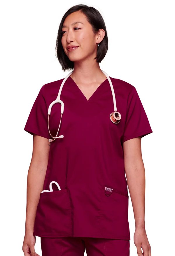 Cherokee Women s Revolution 3-Pocket V-Neck Top - Wine Online Sale