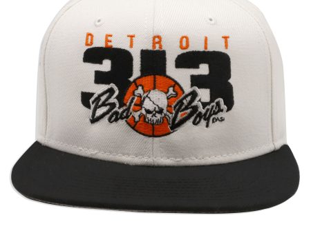 Detroit Bad Boys Flat Bill Snapback Cap - 313 White Discount