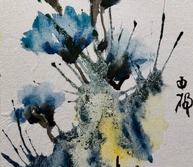 Original Abstract Flowers Watercolor Card by Sanford Schatz For Sale