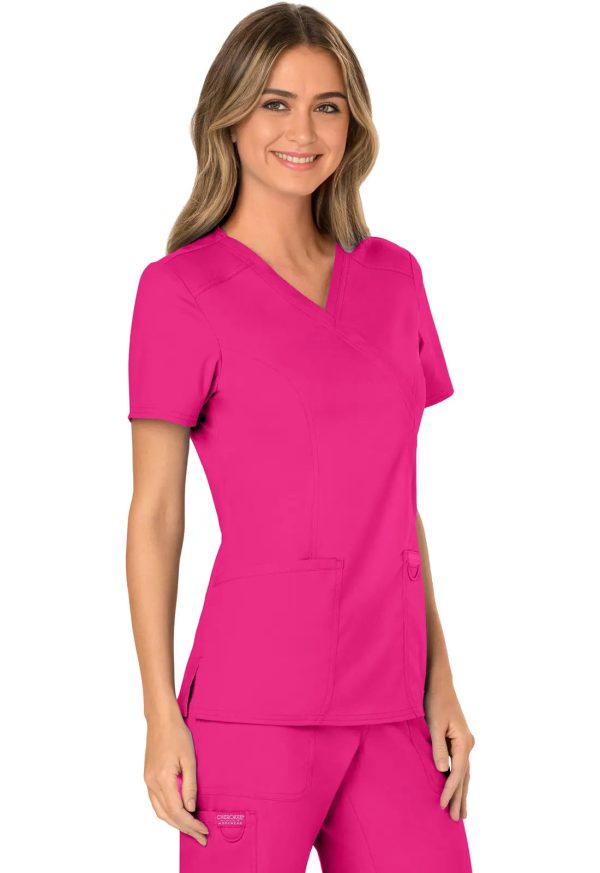 Cherokee Women s 3-Pocket Mock Wrap Top - Electric Pink Discount