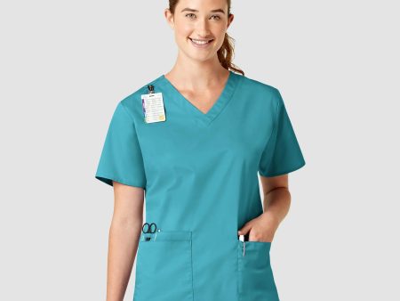 Wink Women s WonderWORK V-Neck Scrub Top - Teal Online Hot Sale