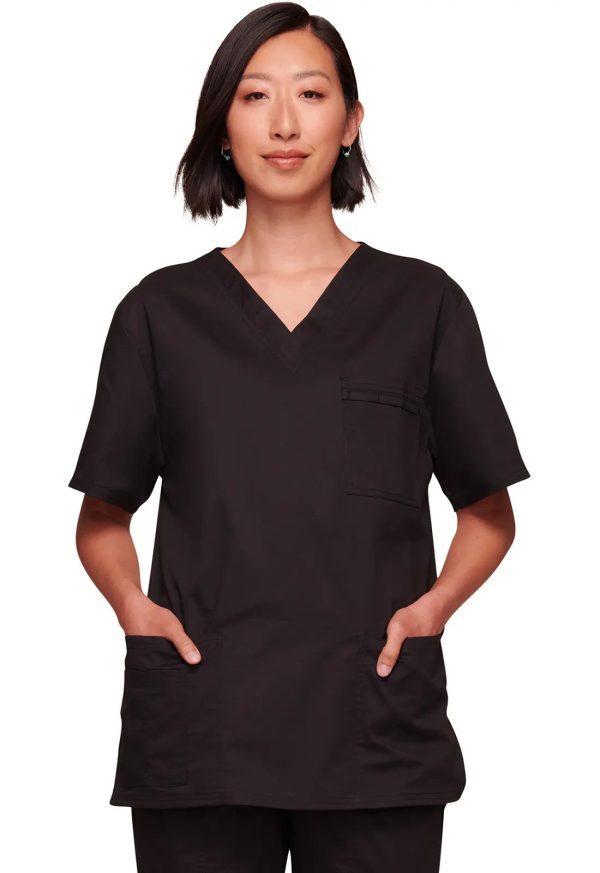 Cherokee Unisex 4-pocket V-Neck Top - Black Sale