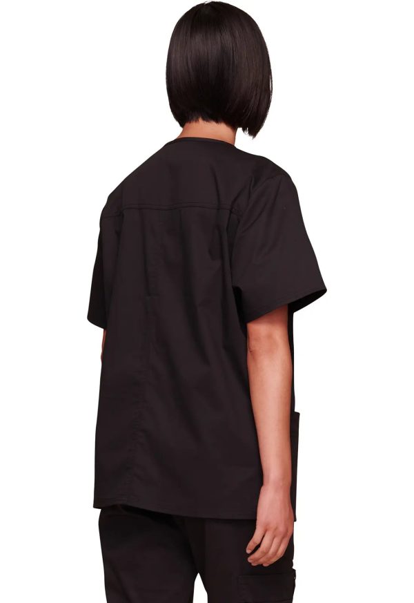 Cherokee Unisex 4-pocket V-Neck Top - Black Sale