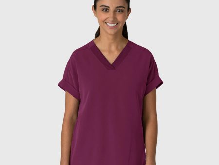 Wink Women s Drop Shoulder Boxy Scrub Top - Wine For Discount