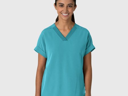 Wink Women s Drop Shoulder Boxy Scrub Top - Teal Sale