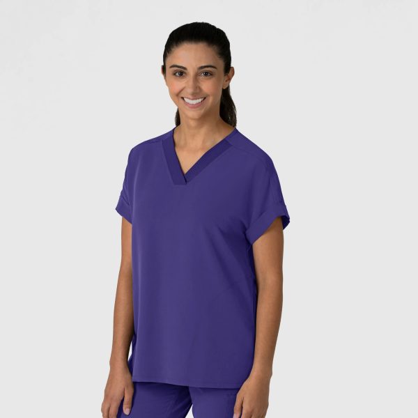 Wink Women s Drop Shoulder Boxy Scrub Top - Grape For Discount