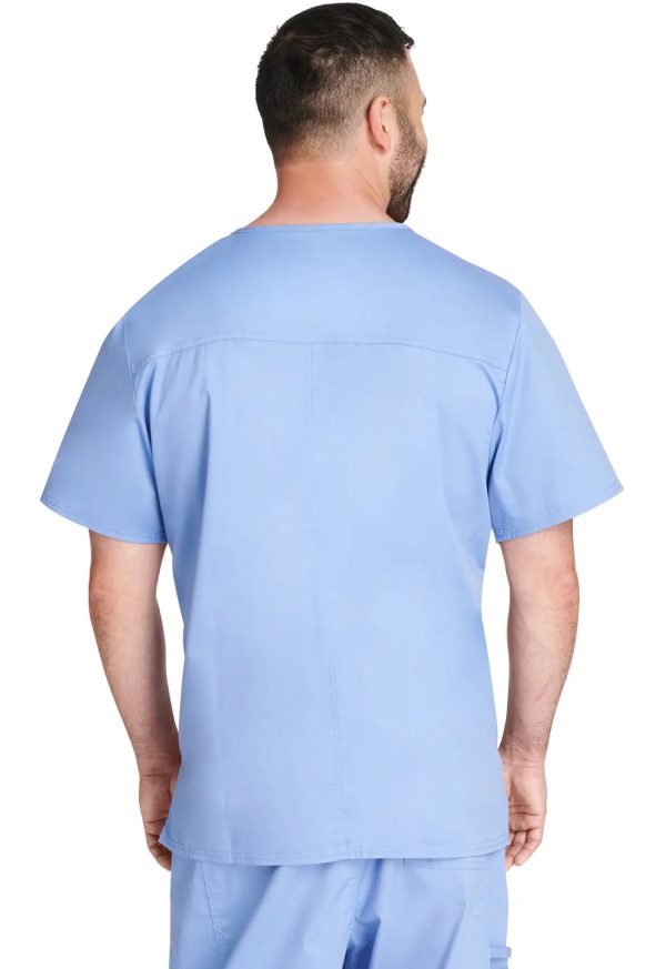 Cherokee Unisex 4-pocket V-Neck Top - Ceil Blue Online now