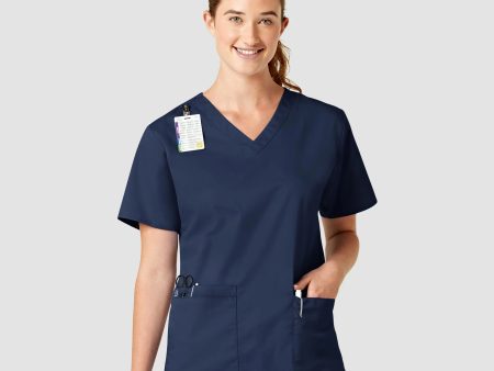 Wink Women s WonderWORK V-Neck Scrub Top - Navy For Discount