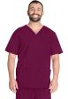 Cherokee Unisex 4-pocket V-Neck Top - Wine Hot on Sale