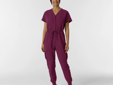 Wink Women s Cargo Jogger Scrub Jumpsuit - Wine Online Hot Sale