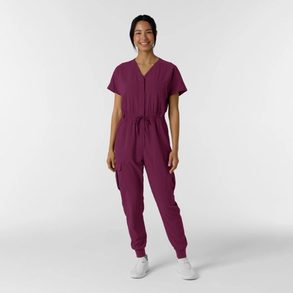 Wink Women s Cargo Jogger Scrub Jumpsuit - Wine Online Hot Sale