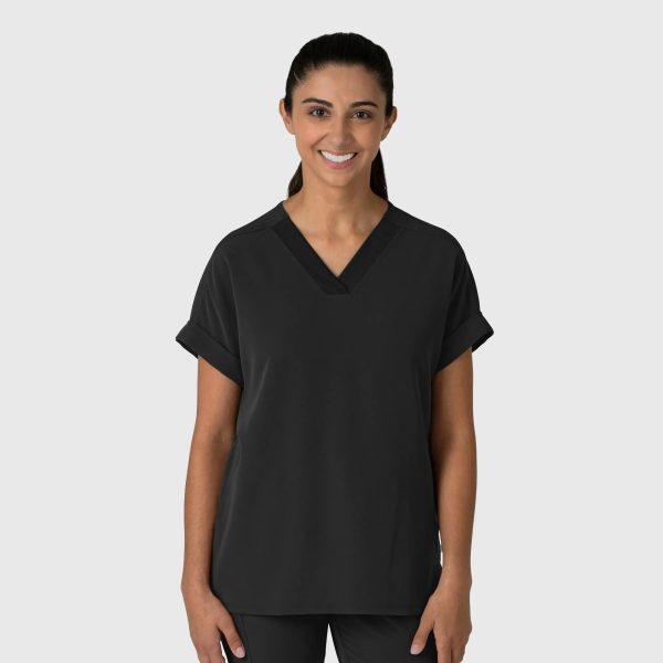 Wink Women s Drop Shoulder Boxy Scrub Top - Black Online Sale