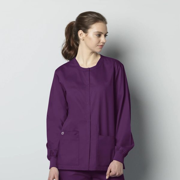 Wink Unisex Snap Front Jacket - Eggplant Hot on Sale