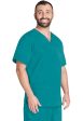 Cherokee Unisex 4-pocket V-Neck Top - Teal Discount