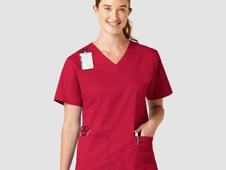 Wink Women s WonderWORK V-Neck Scrub Top - Red Online now