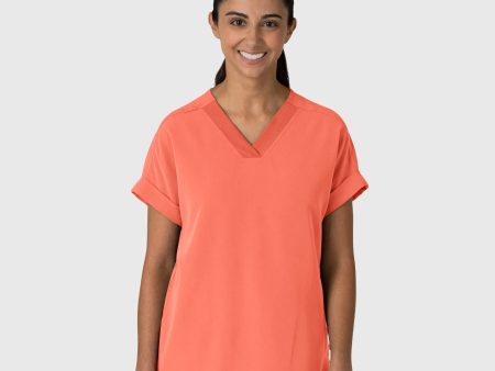 Wink Women s Drop Shoulder Boxy Scrub Top - Sugar Coral Hot on Sale