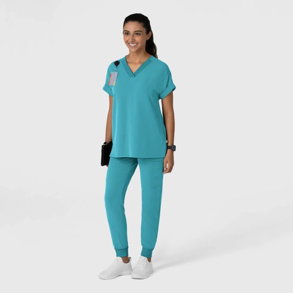 Wink Women s Drop Shoulder Boxy Scrub Top - Teal Sale