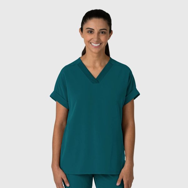 Wink Women s Drop Shoulder Boxy Scrub Top - Caribbean Blue For Discount