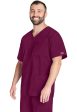 Cherokee Unisex 4-pocket V-Neck Top - Wine Hot on Sale