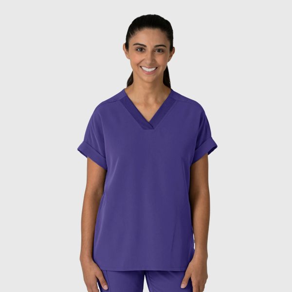 Wink Women s Drop Shoulder Boxy Scrub Top - Grape For Discount