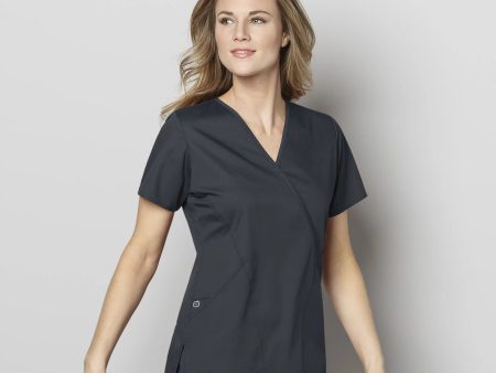 Wink Women s WonderWORK Mock Wrap Scrub Top - Pewter Online Sale