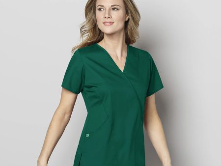 Wink Women s WonderWORK Mock Wrap Scrub Top - Hunter For Discount