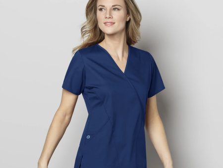 Wink Women s WonderWORK Mock Wrap Scrub Top - Navy Online Hot Sale